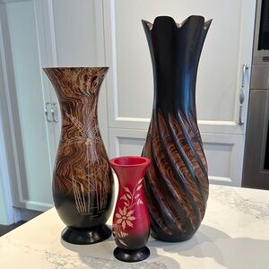 Hand Carved Mango Tree Wood Vases Set